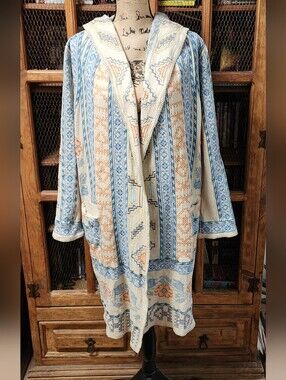 Biya Johnny Was Hooded Embroidered Cardigan Duster Jacket Sz XL